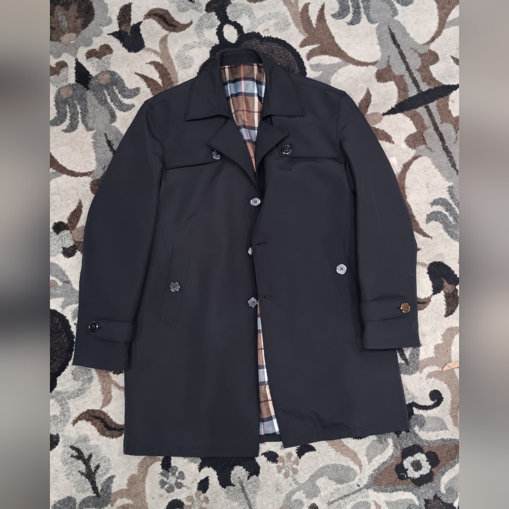 Black Windbreaker Trench Jacket Classic Raincoat Traditional Dress Sport Coat - Picture 3 of 9